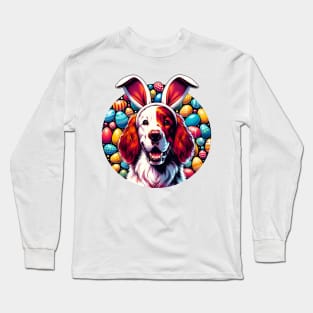 Irish Red and White Setter Enjoys Easter with Bunny Ears Long Sleeve T-Shirt